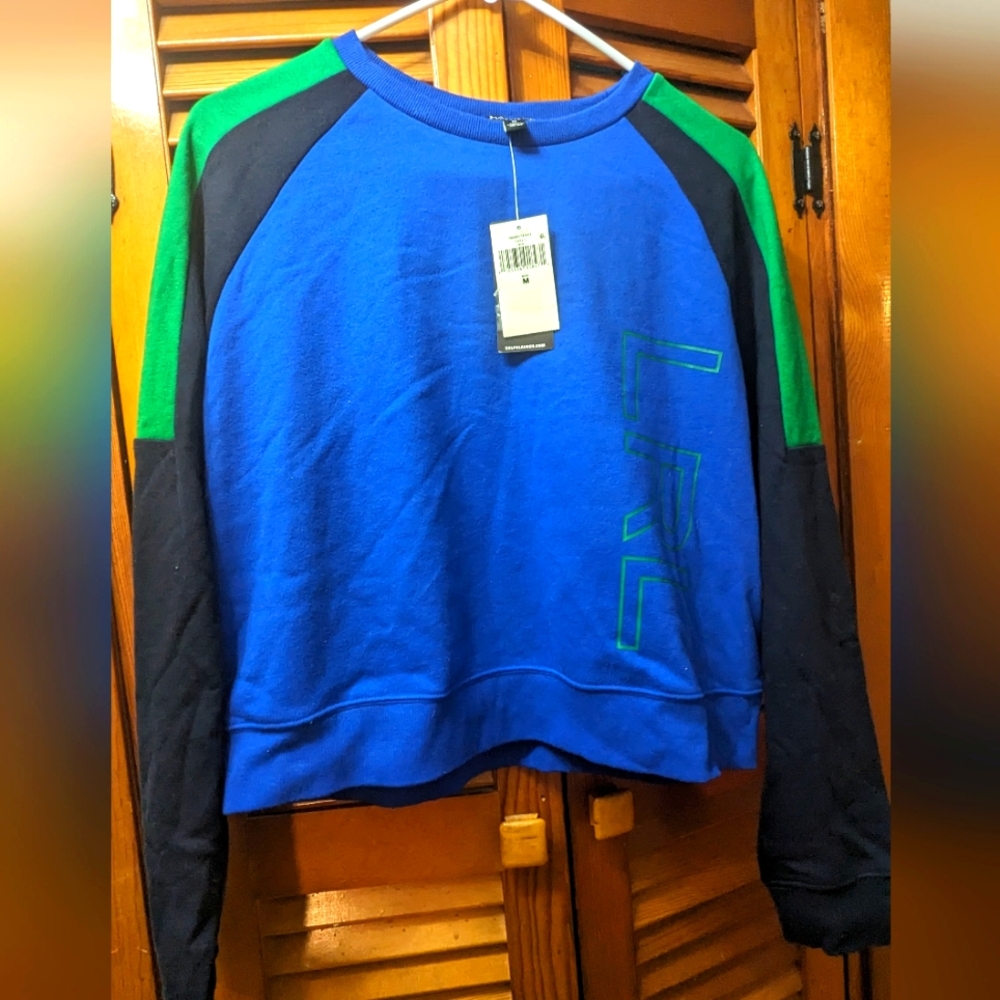 Ralph Lauren Logo French Terry Colorblock Sweatshirt Blue/Green Size Women's M
